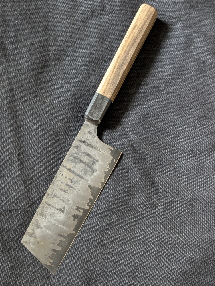 Aogami 2 San Mai ko-nakiri with tamarisk and hornet's nest handle.