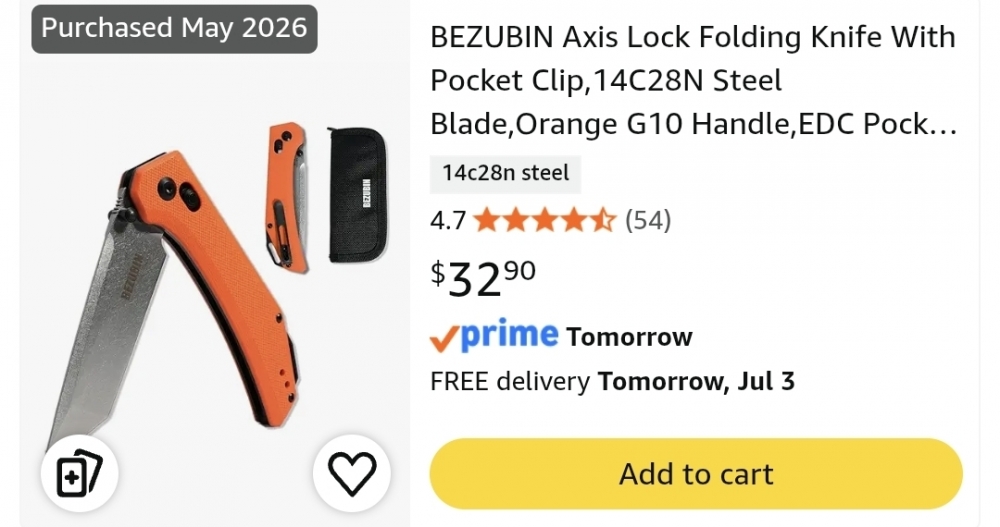 [NEW] Bezubin (AF01-ORG) Axis Lock, 14C28N Steel Tanto Point Blade, Orange G10 Scales