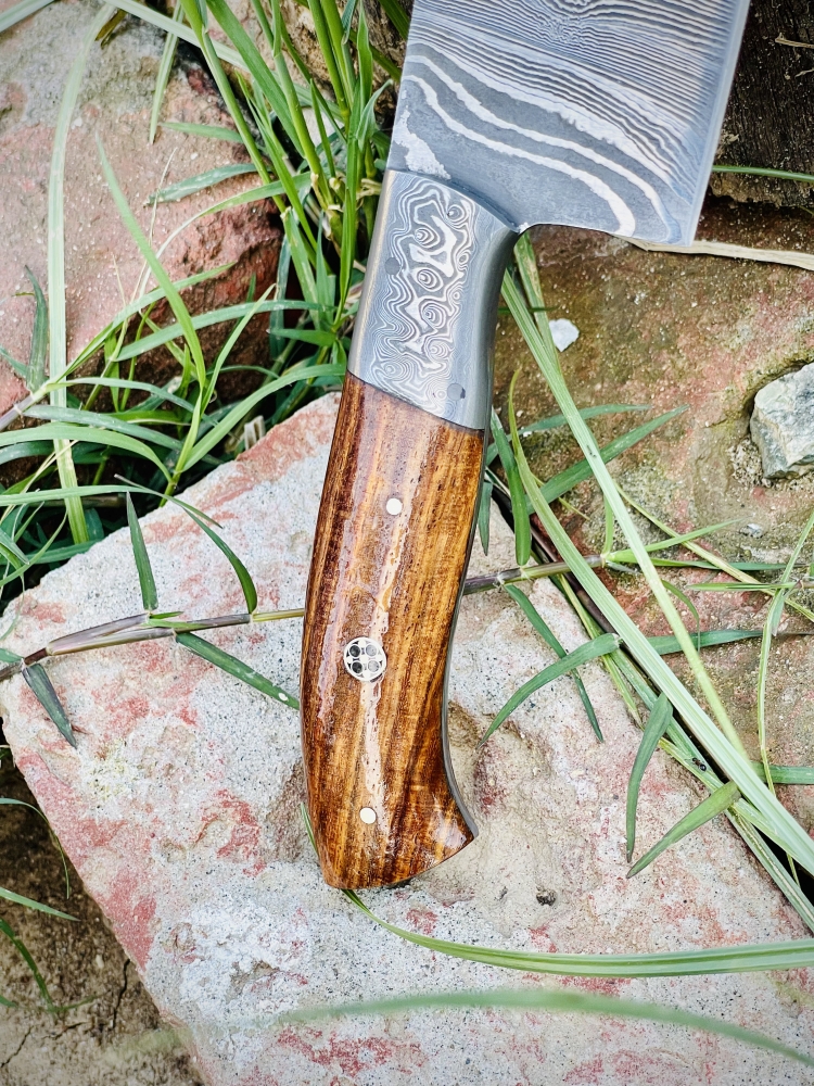 Custom Hand-Forged Damascus Chef Knife with Rosewood & Damascus Bolster Handle