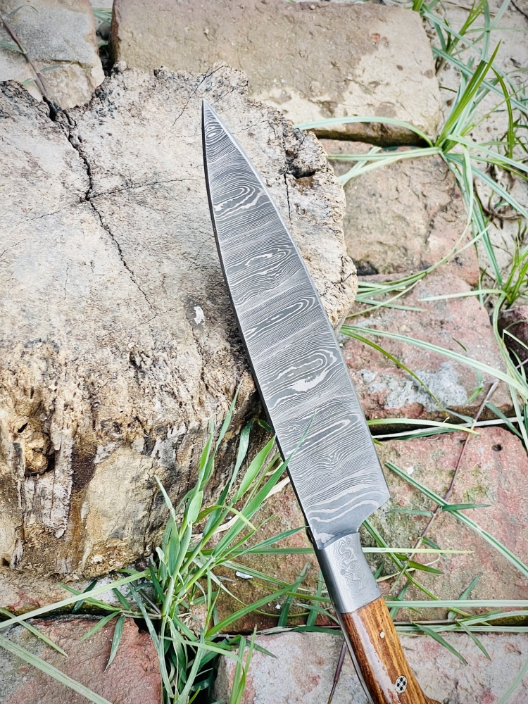 Custom Hand-Forged Damascus Chef Knife with Rosewood & Damascus Bolster Handle