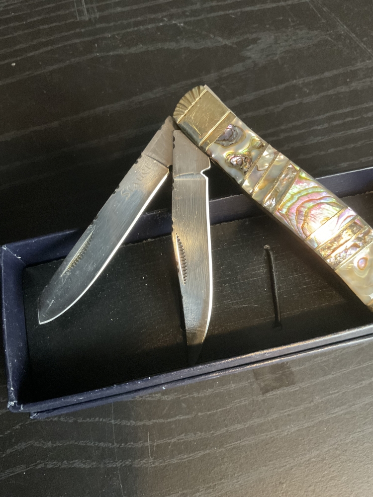 Stauer Abalone Handle 2-Blade Folding Pocket Knife w/ Gift Box