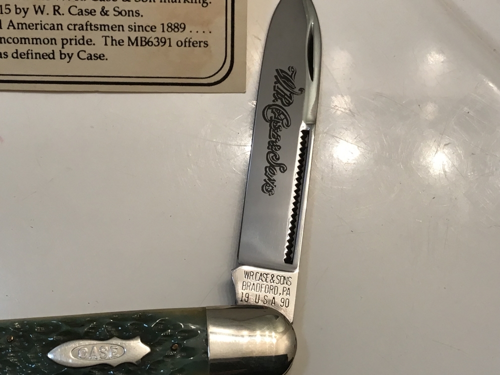 1990 Case XX Classic MB6391 Limited Green Bone Whittler Pocket Knife BOX&COA