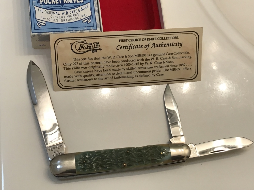 1990 Case XX Classic MB6391 Limited Green Bone Whittler Pocket Knife BOX&COA