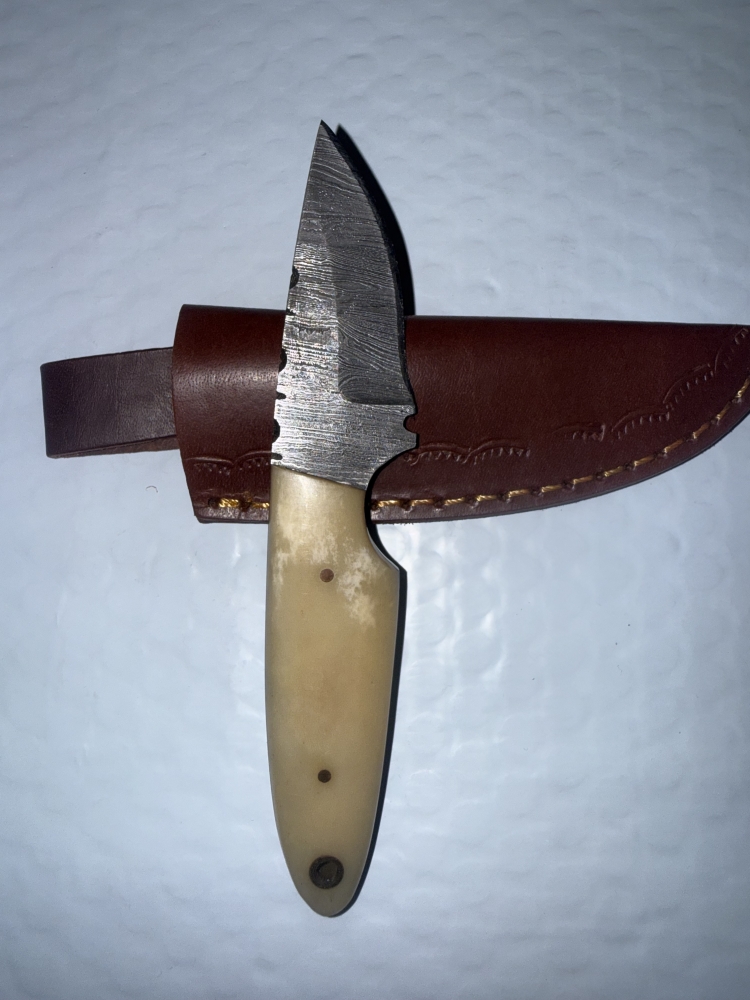 Handmade Damascus Steel Knife - Camel Bone Handle