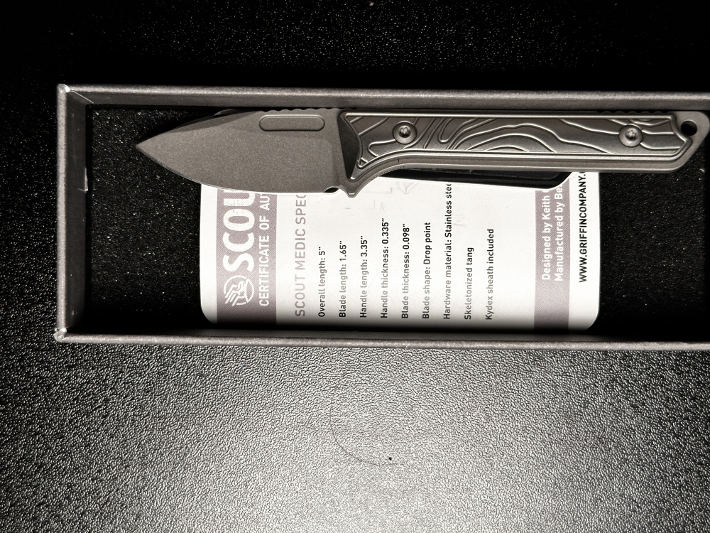 Griffin Co. Scout Medic Topo milled Titanium Scales New-Unused Still In Box