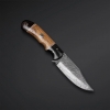 Hand Forged Damascus Pocket Knife: Olive Wood Handle, Leather Sheath