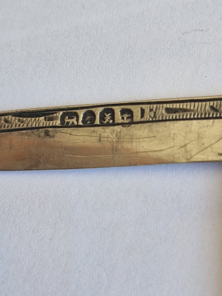 Antique Mother of Pearl Folding Fruit Knife Engraved Blade Sterling Silver with Hallmarks 5cm