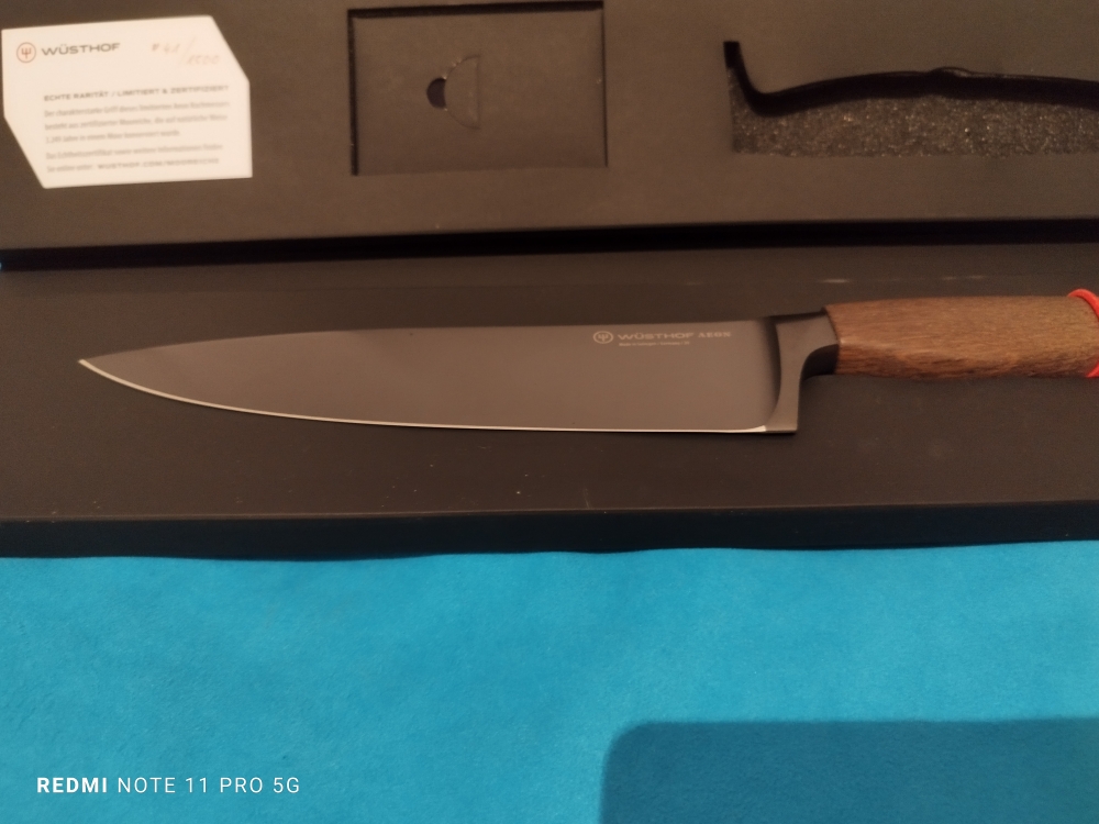 Up for sale is a highly collectible masterpiece from Wüsthof’s crown jewel collection: the Wüsthof AEON 20cm (8\") Chef’s Knife.This is a strictly limited release of only 1,500 pieces worldwide, and it is long sold out everywhere.What makes this specific k
