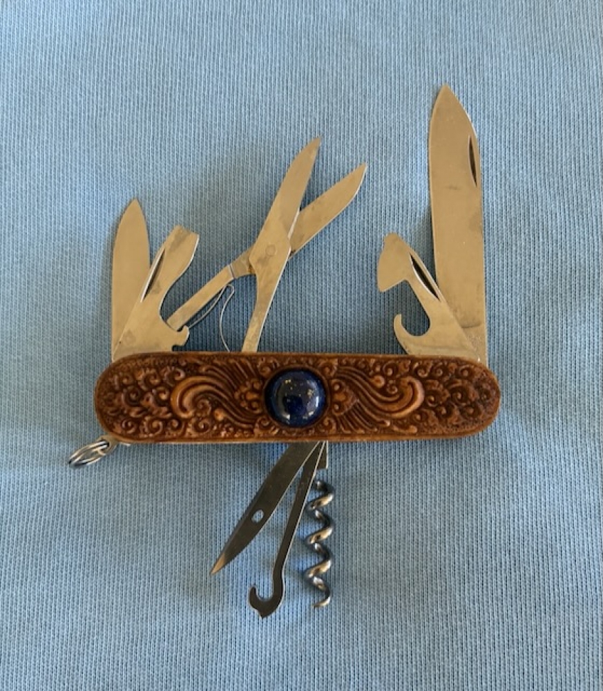 Custom Carved Victorinox \"Climber\" Swiss Army Knife Carved Collectors Pocketknife embedded with a LAPIS semi-precious Gemstone… (91mm / MPN 53381) 
