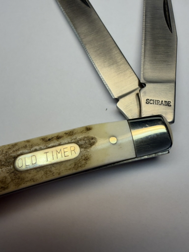 Schrade USA Old Timer 94ST Gunstock Trapper - Factory-Built Genuine Stag Handles