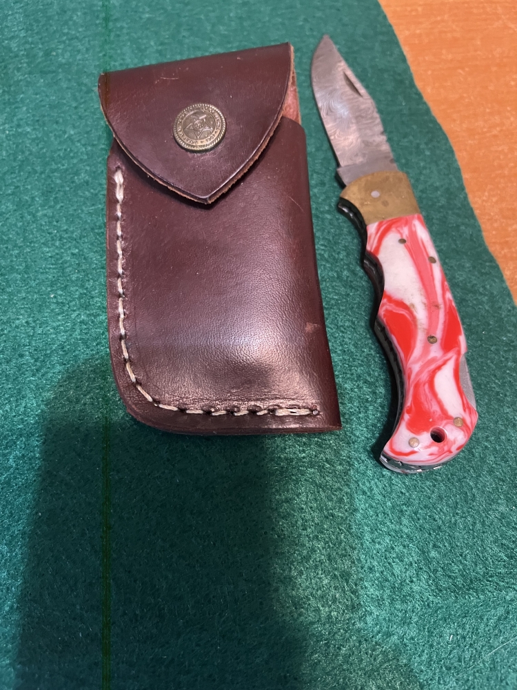 damascus lockback single blade carbon w? sheath
