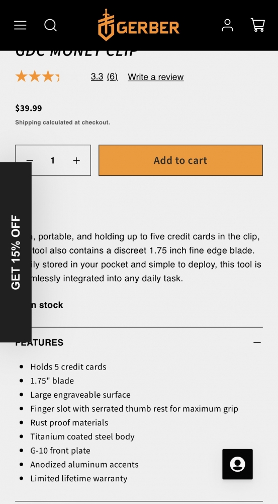 Gerber money clip knife 
