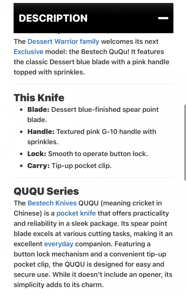 Bestech knives cricket/QUQU button lock dessert warrior pink G-10 2.2” blue 