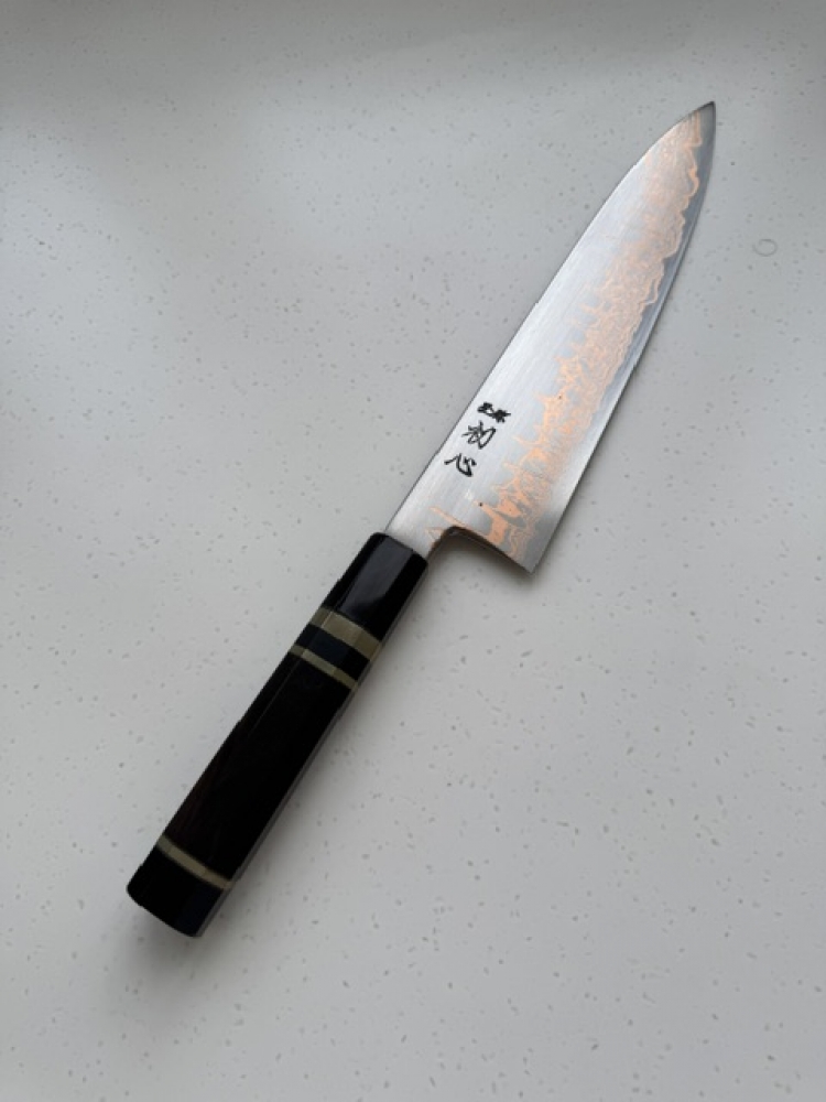Hatsukokoro Yorokobi SLD Copper Suminagashi Gyuto 240 mm