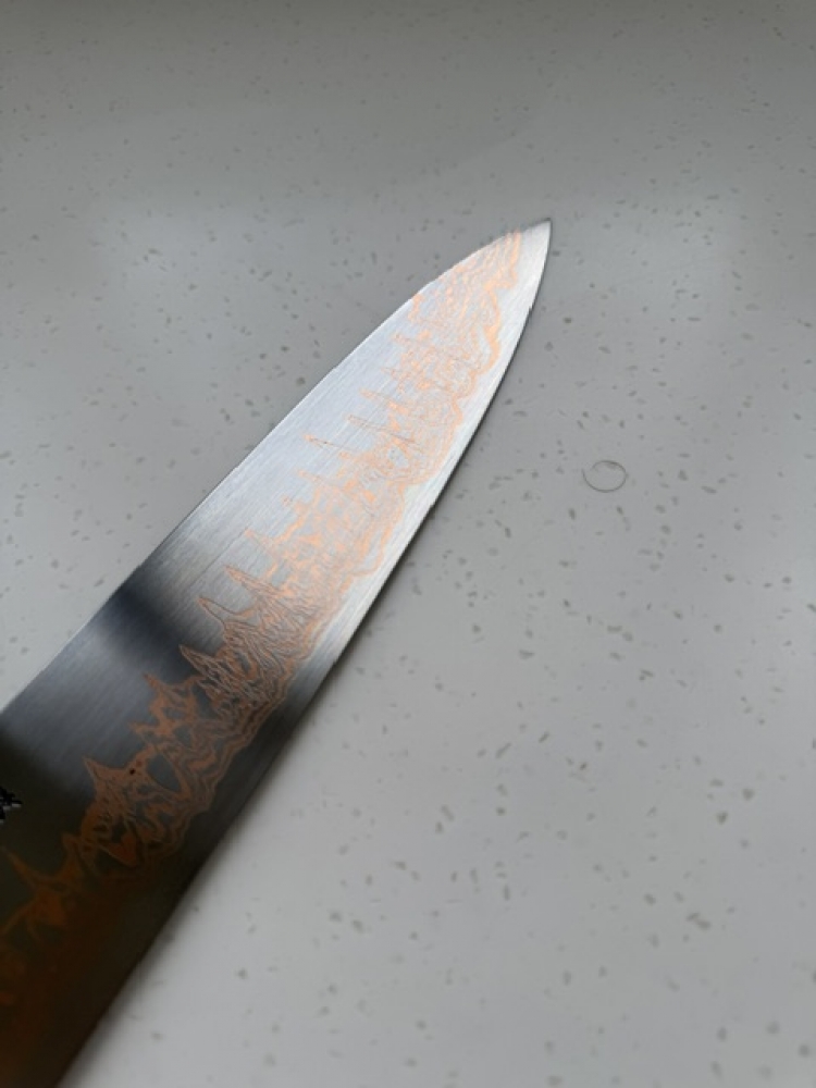 Hatsukokoro Yorokobi SLD Copper Suminagashi Gyuto 240 mm