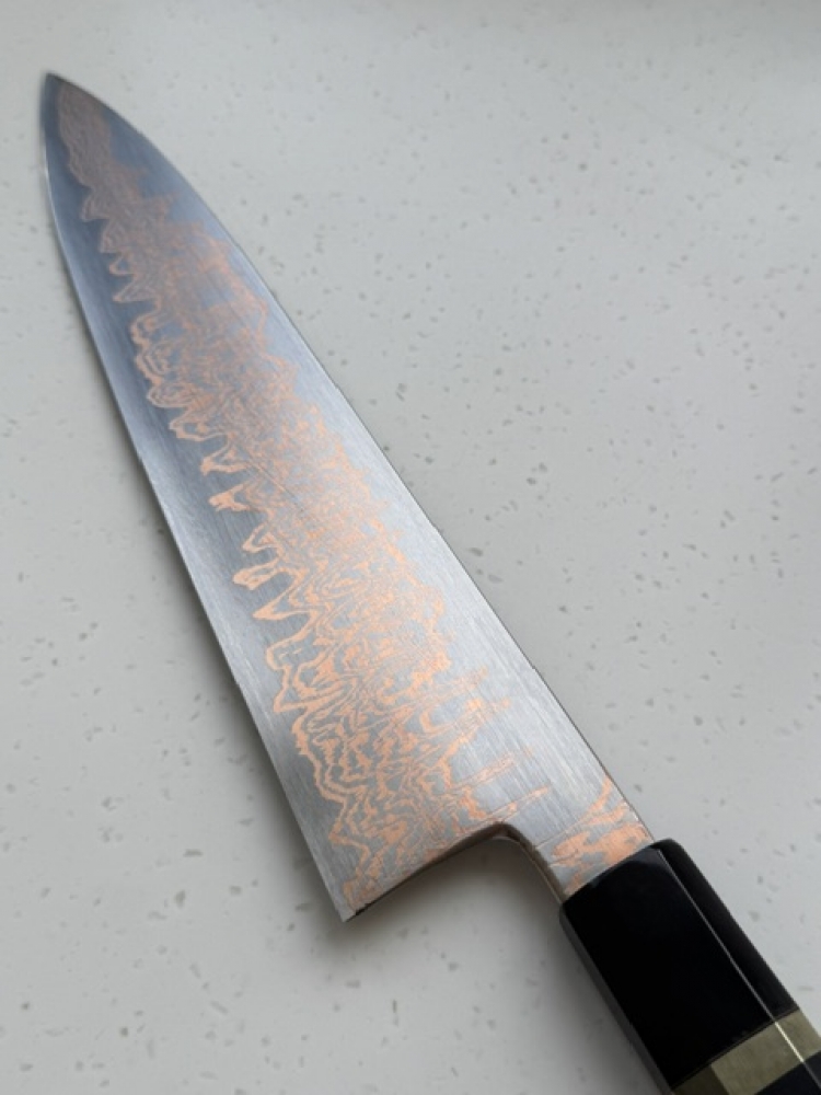 Hatsukokoro Yorokobi SLD Copper Suminagashi Gyuto 240 mm