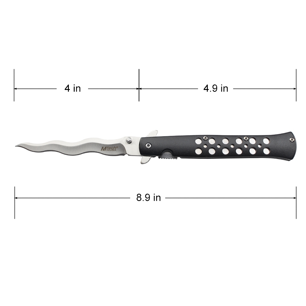 Tac-Force Assisted Open Kris Pocket Knife Folder Stainless Steel Wavy Blade Black Aluminum Handle New In Box