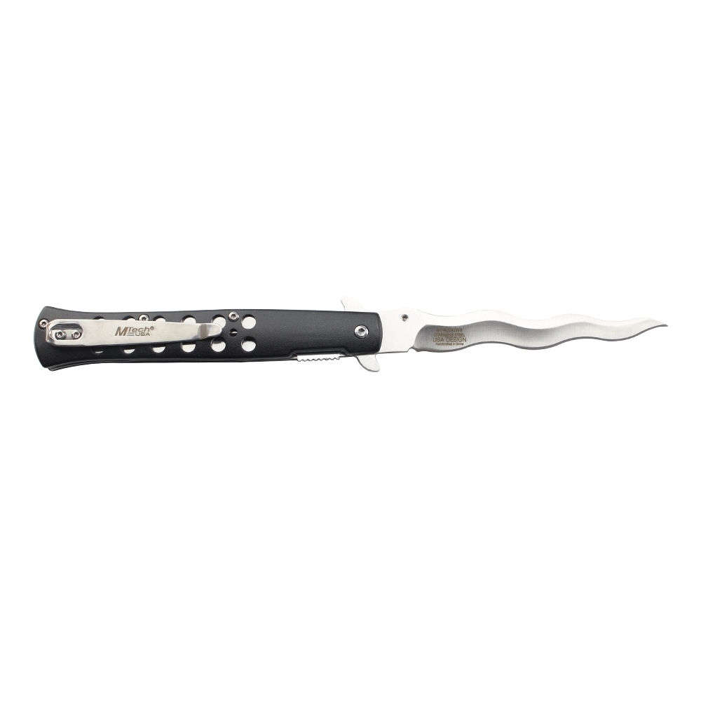 Tac-Force Assisted Open Kris Pocket Knife Folder Stainless Steel Wavy Blade Black Aluminum Handle New In Box