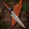 Handmade Copper Damascus Chef Knife with Wooden Handle | Custom Leather Sheath & Premium Gift Box | OEM ODM Kitchen Knife