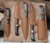 Hand Forged Carbon Steel Chef Knife Set, 5 Piece Butcher Knives with Leather Roll Bag