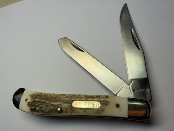 Schrade USA Old Timer 94ST Gunstock Trapper - Factory-Built Genuine Stag Handles