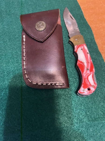 damascus lockback single blade carbon w? sheath