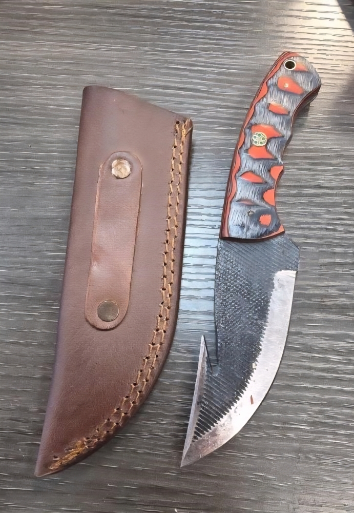 Reddish/Orange and Grey Fixed-Blade