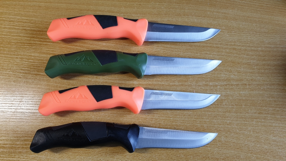 Alpina Sport Ancho Outdoor & Fishing Knife Set of 4 (2x Orange, 1x Green, 1x Black) - Umarex 5.0998-4