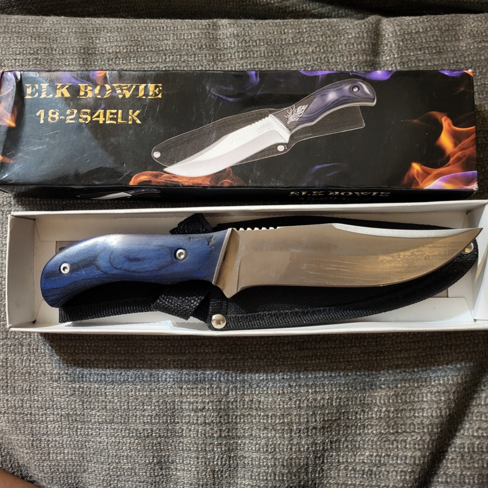 Frost Cutlery Fixed Blade Hunting Knife with Blue Handle & Nylon Sheath