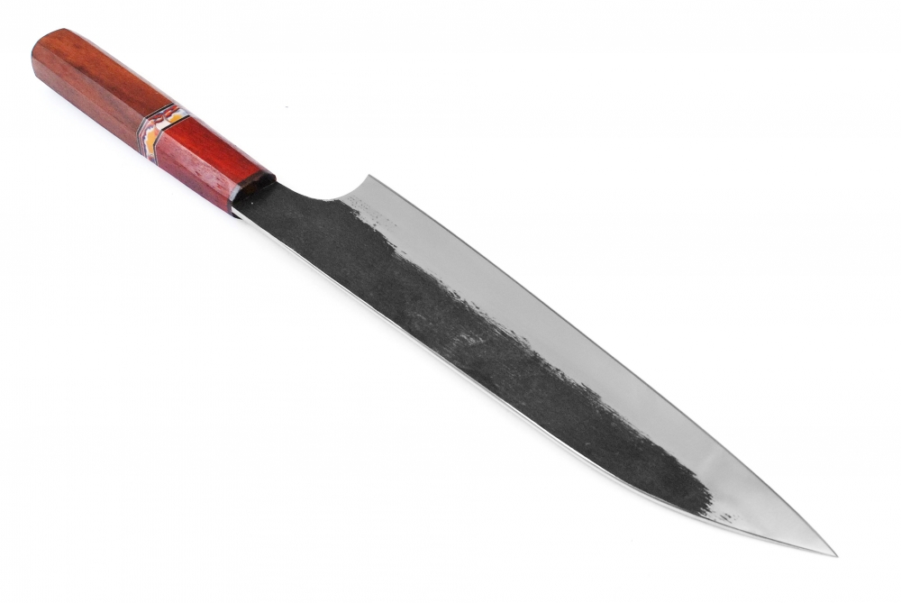 Handmade 12C27 Stainless Chef Knife – Paddockwood & Rosewood Handle – 9.65\" Blade