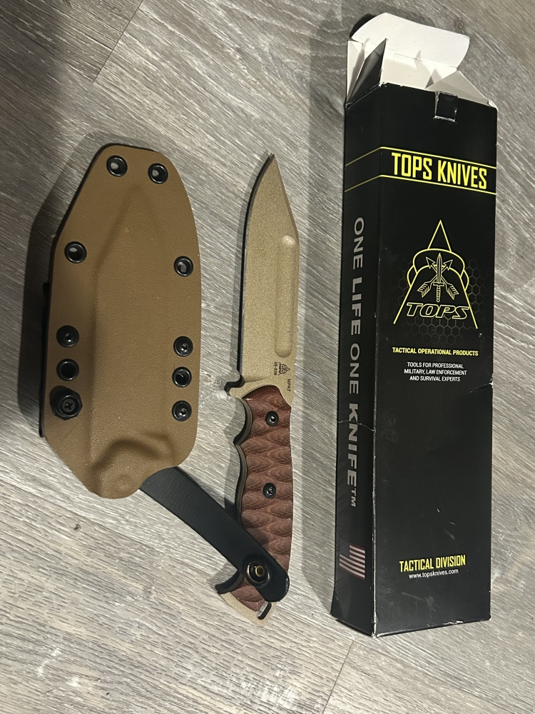 TOPS Knives M-PAT Fixed Blade Knife 1095 Steel, Kayden Sheathe