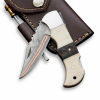 Handmade Copper Damascus Pocket Knife, Camel Bone Handle Folding Knife with Sheath