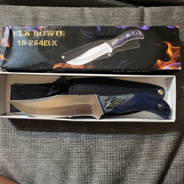 Frost Cutlery Fixed Blade Hunting Knife with Blue Handle & Nylon Sheath