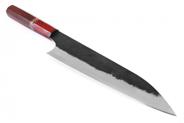 Handmade 12C27 Stainless Chef Knife – Paddockwood & Rosewood Handle – 9.65