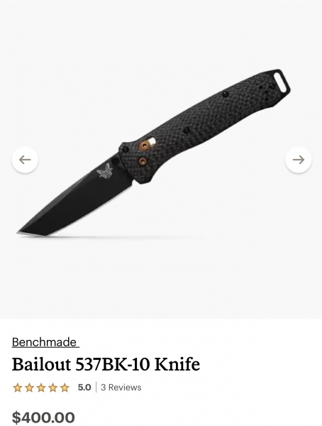 Brand new sealed in box Benchmade 537BK-10 Bailout® with carbon fiber handle
