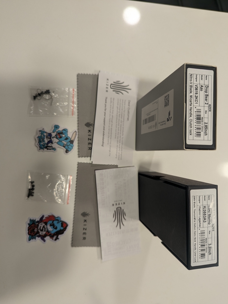 Kizer Knives Mini Momo Gold Camo & Drop Bear Micarta Clip Point Folding Knives