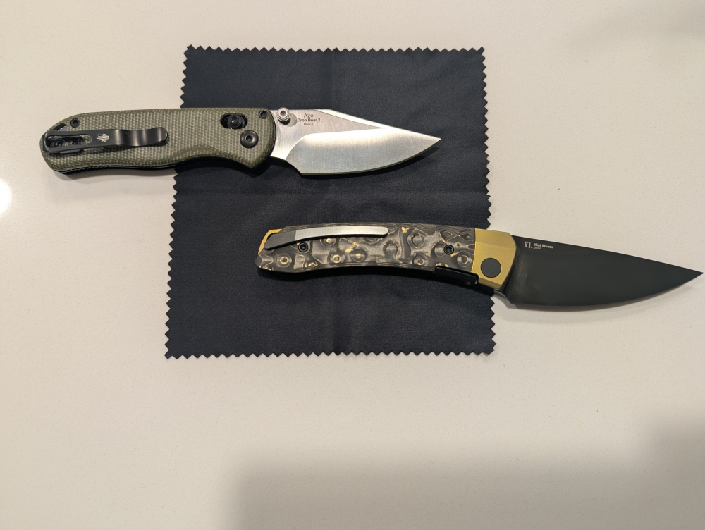 Kizer Knives Mini Momo Gold Camo & Drop Bear Micarta Clip Point Folding Knives