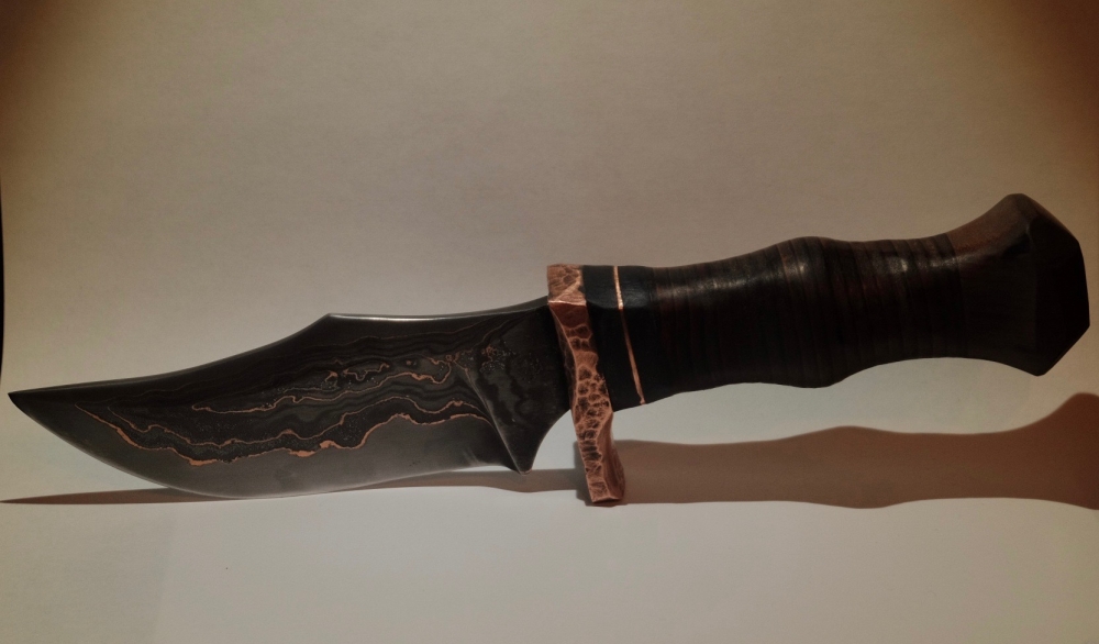 Copper Damascus Stacked Leather Handle 