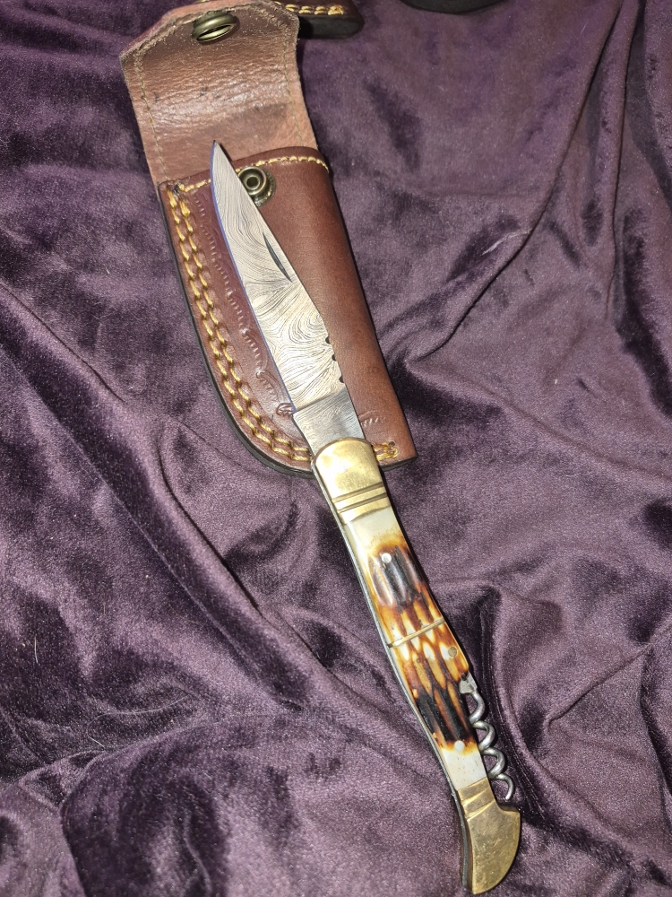 Damascus Knife Bundle – 3 Knives ( 3 Folding) – Brass Inlay, Bone & Wood Handles