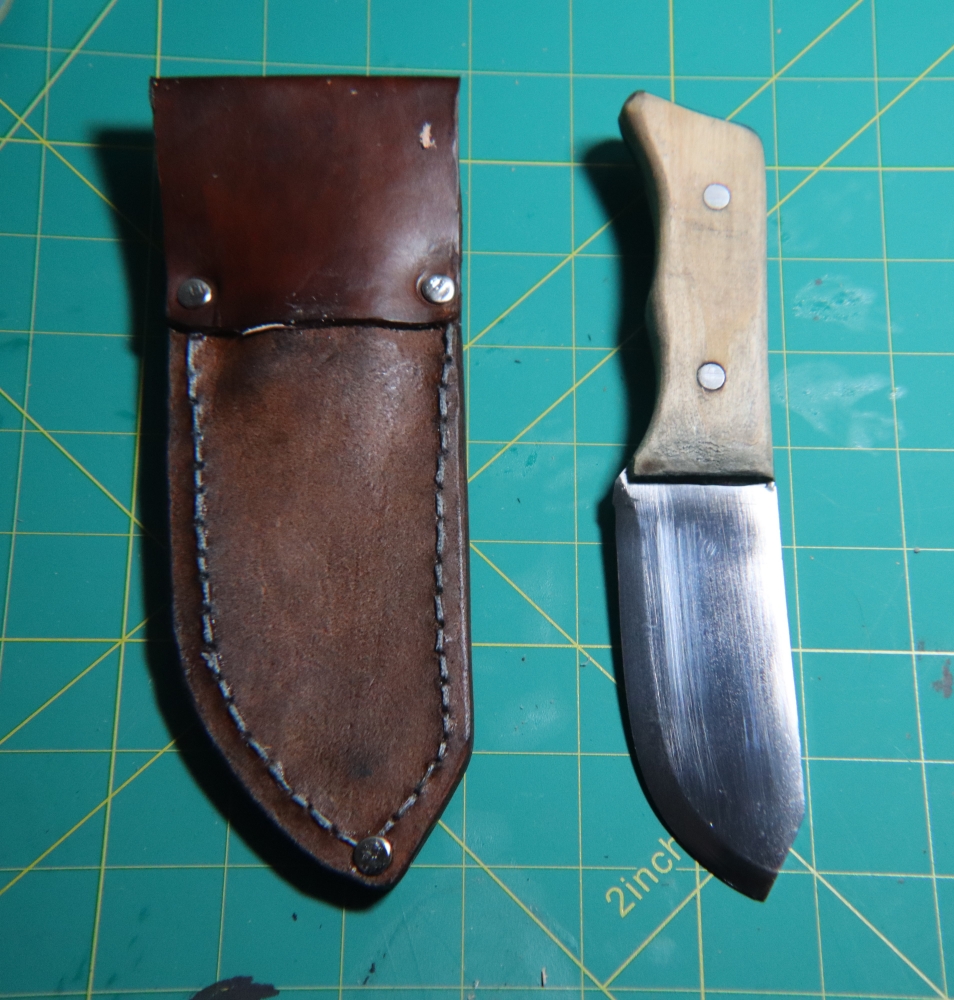 Hand-Forged 1095 Oak Hunter w/ Welted Leather Sheath