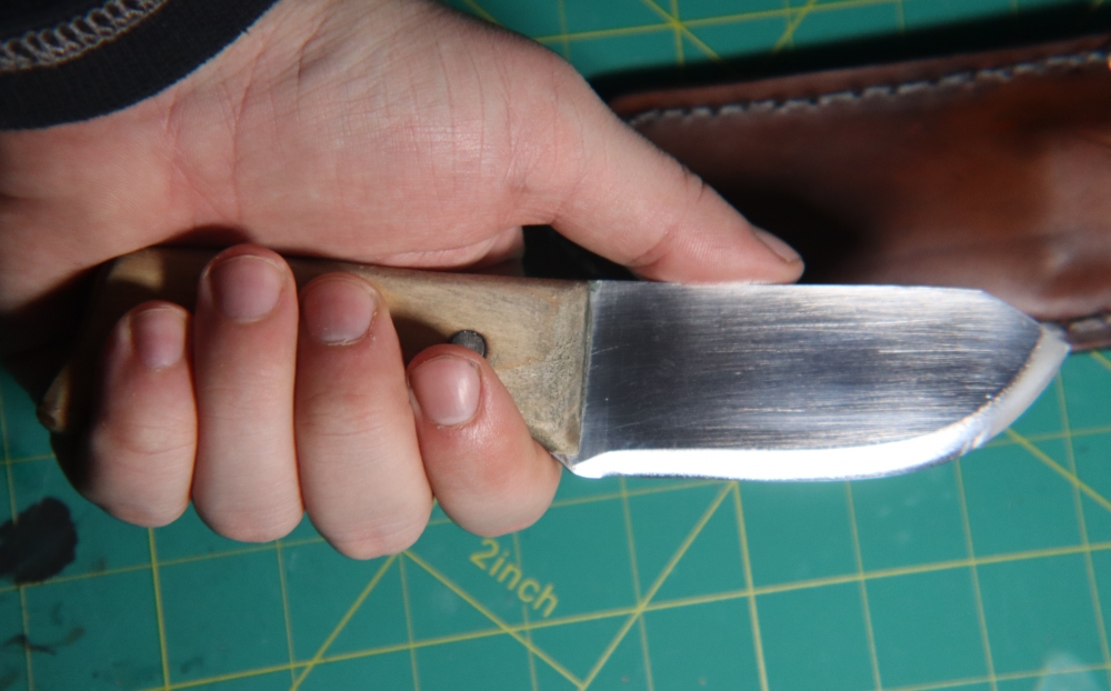 Hand-Forged 1095 Oak Hunter w/ Welted Leather Sheath