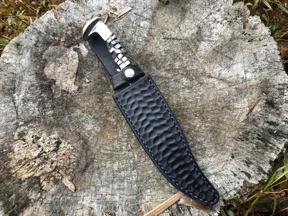 Railroad Spike Knife w/ Cube Twist + Leather Sheath
