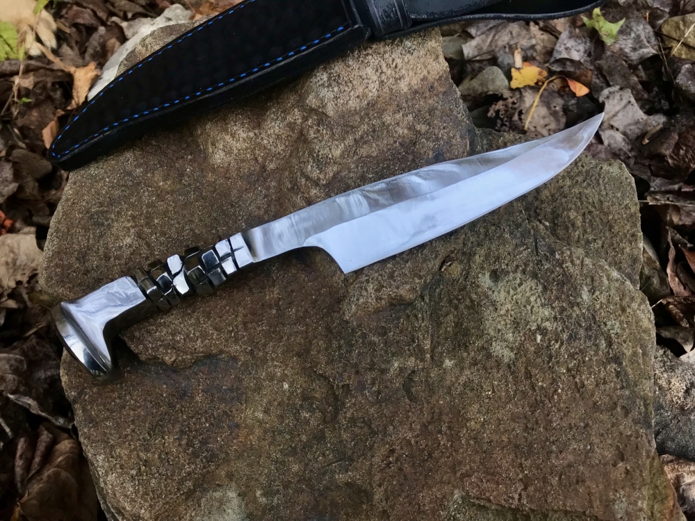 Railroad Spike Knife w/ Cube Twist + Leather Sheath