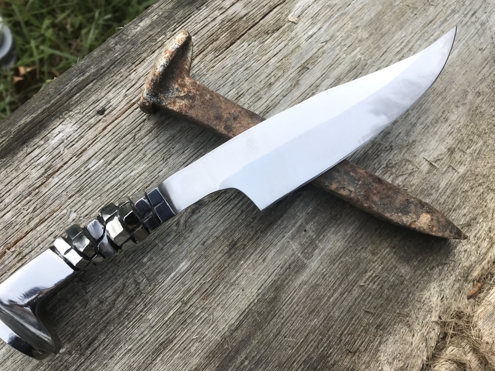 Railroad Spike Knife w/ Cube Twist + Leather Sheath