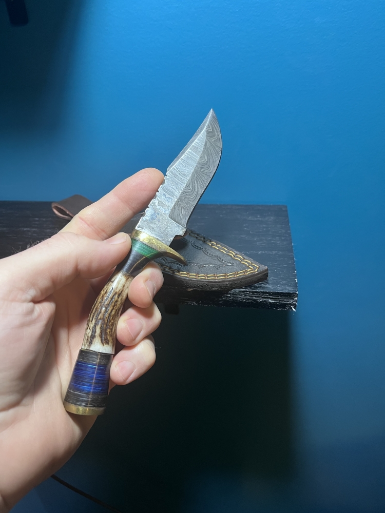 8” CUSTOM HANDMADE DAMASCUS STEEL STAG KNIFE WITH SHEATH