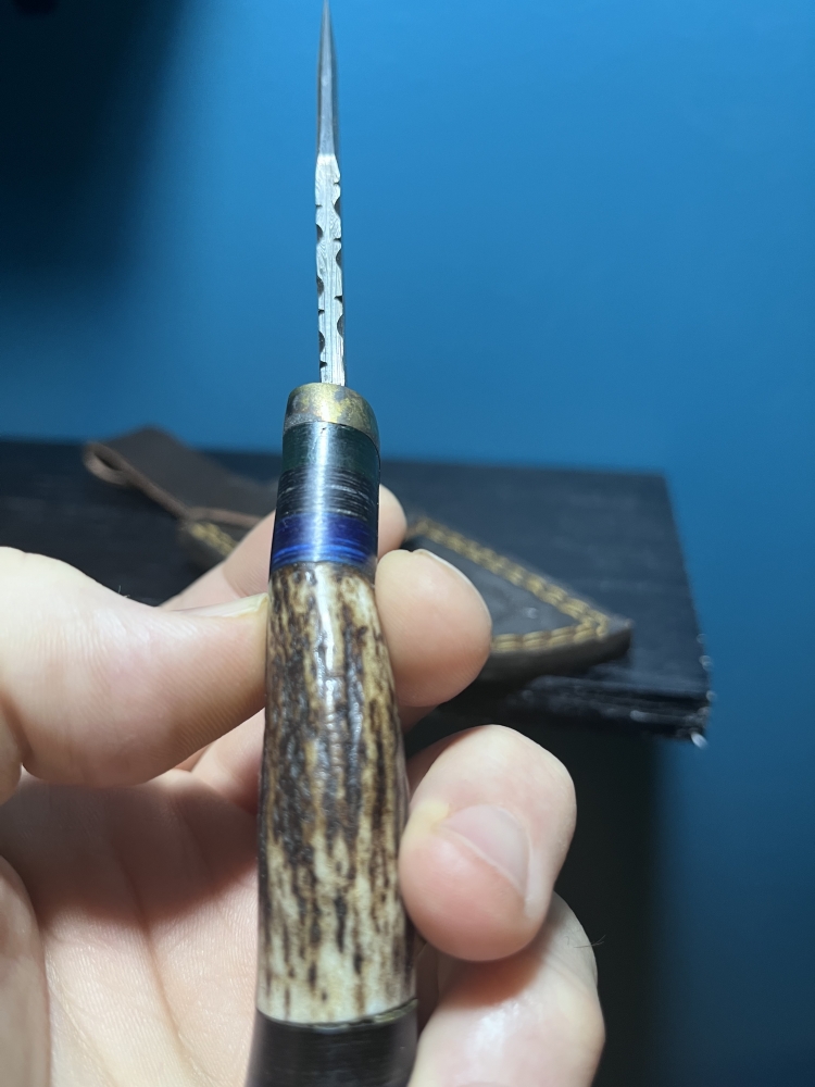 8” CUSTOM HANDMADE DAMASCUS STEEL STAG KNIFE WITH SHEATH