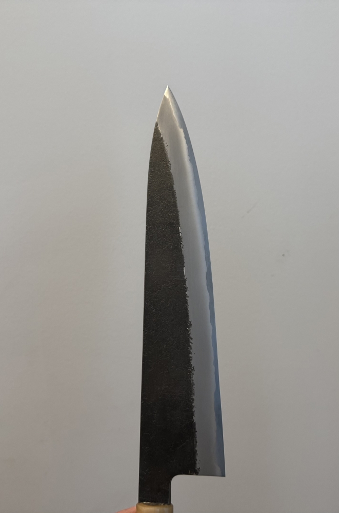 Mutsumi Hinoura Kurouchi Nashiji Aogami Super Stainless Clad Gyuto 240mm