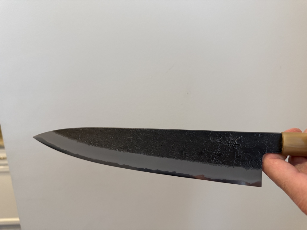 Mutsumi Hinoura Kurouchi Nashiji Aogami Super Stainless Clad Gyuto 240mm