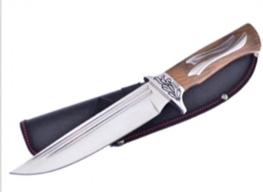 Super Nice Walnut Wooden Bowie With Leather Sheath New In Box 