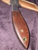 Custom Damascus Fixed Blade – Wood Handle – Modified Tanto Style – Leather Sheath